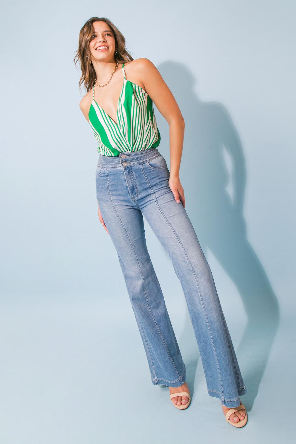 Grand Party Denim Jeans With Wide Waistband And Boot Cut