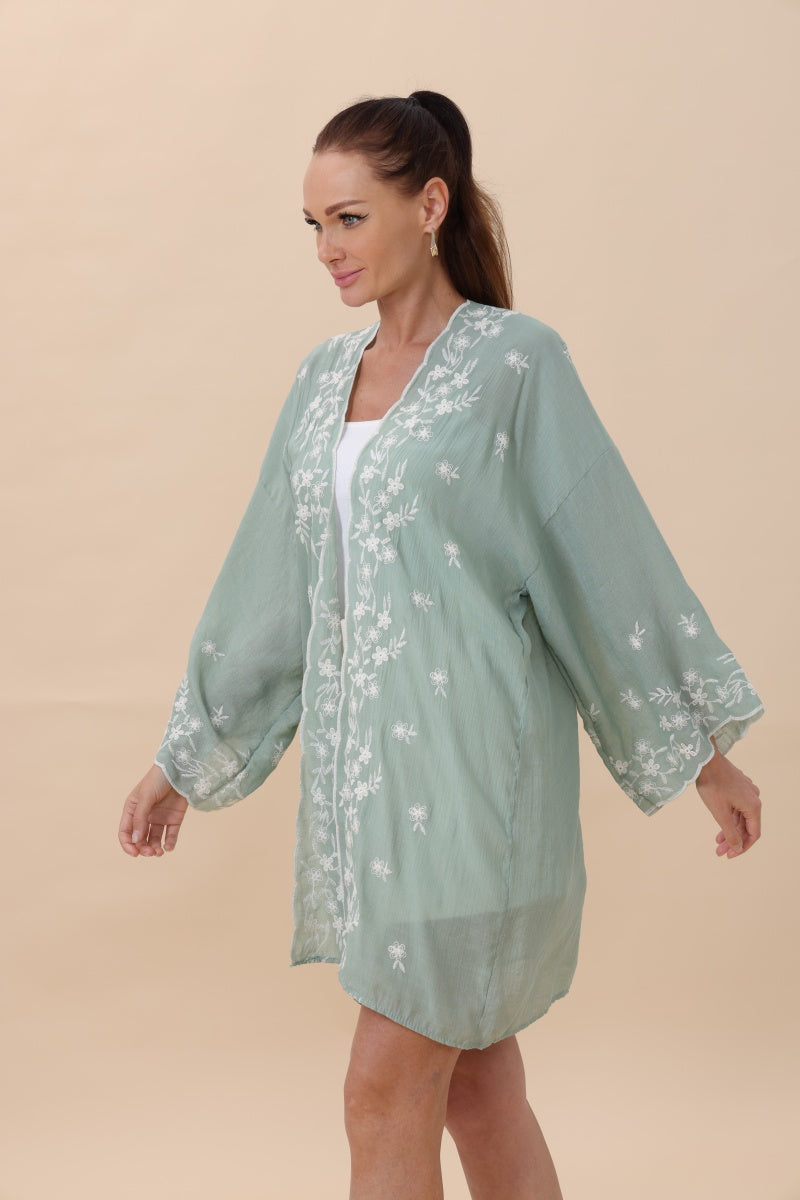 Floral Embroidered Open Front Kimono Cardigan – Lightweight-Soul Flow Apparel