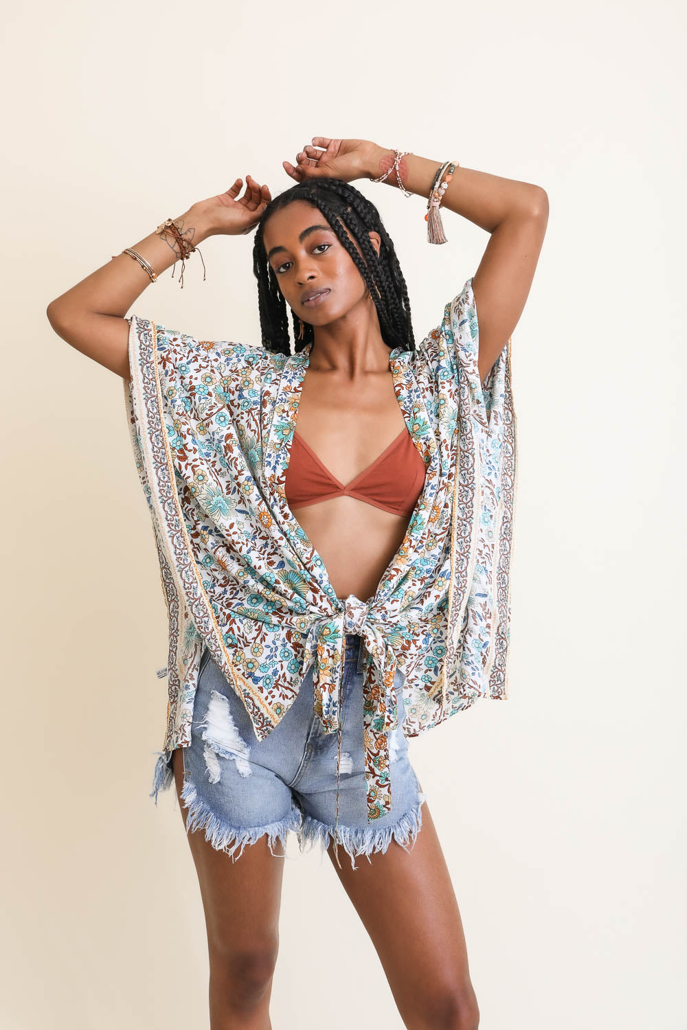 Blossom Tie Front Kimono Wrap-Soul Flow Apparel