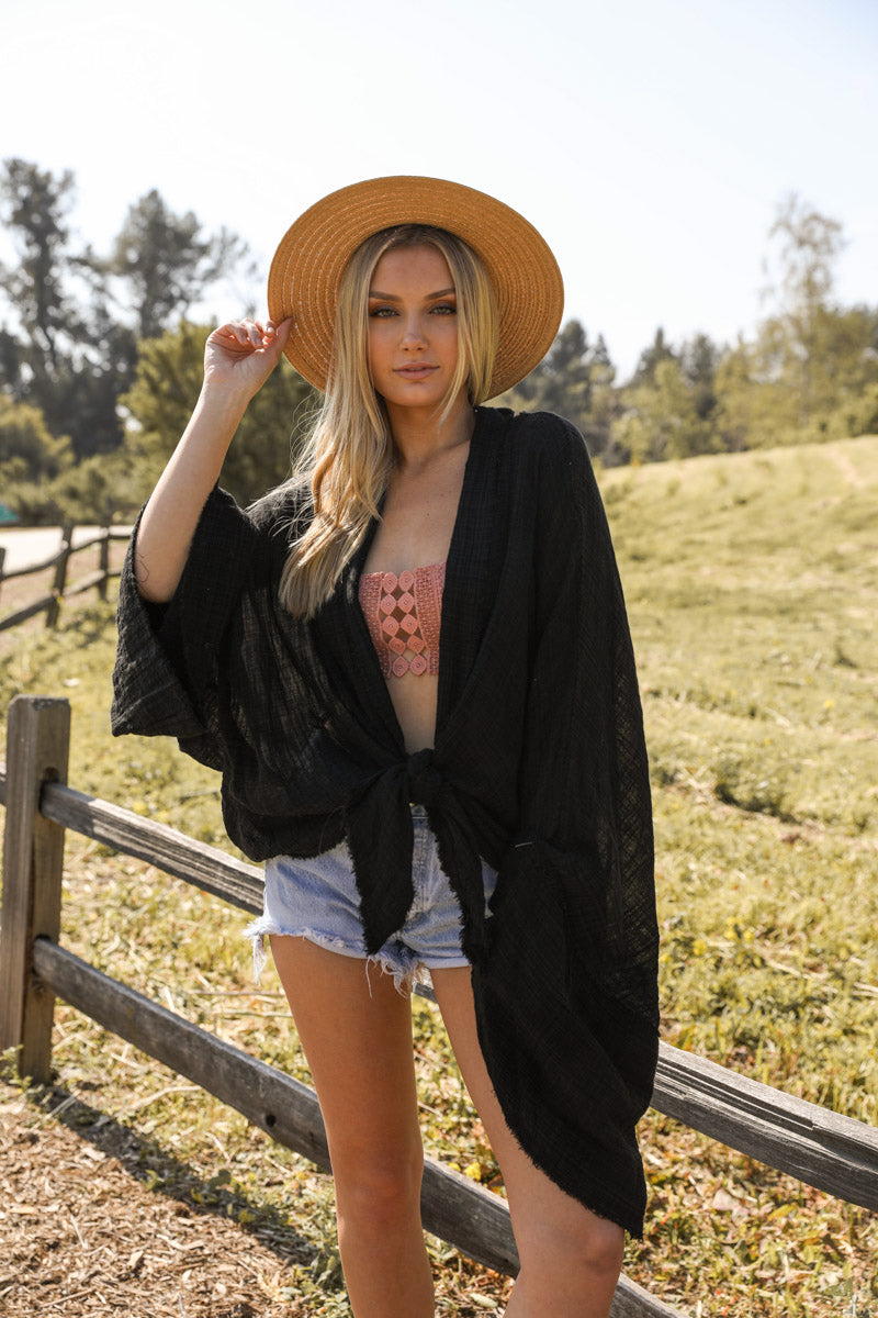 Flounce Tie-Front Kimono Wrap-Soul Flow Apparel