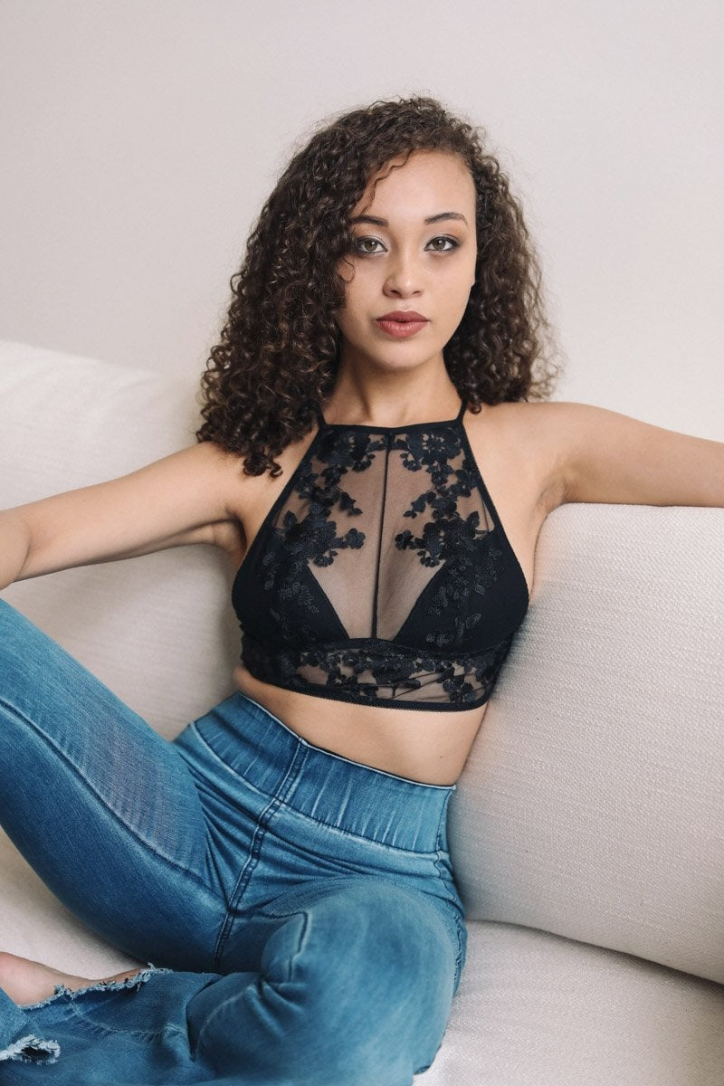 Flower Embroidery High Neck-Soul Flow Apparel