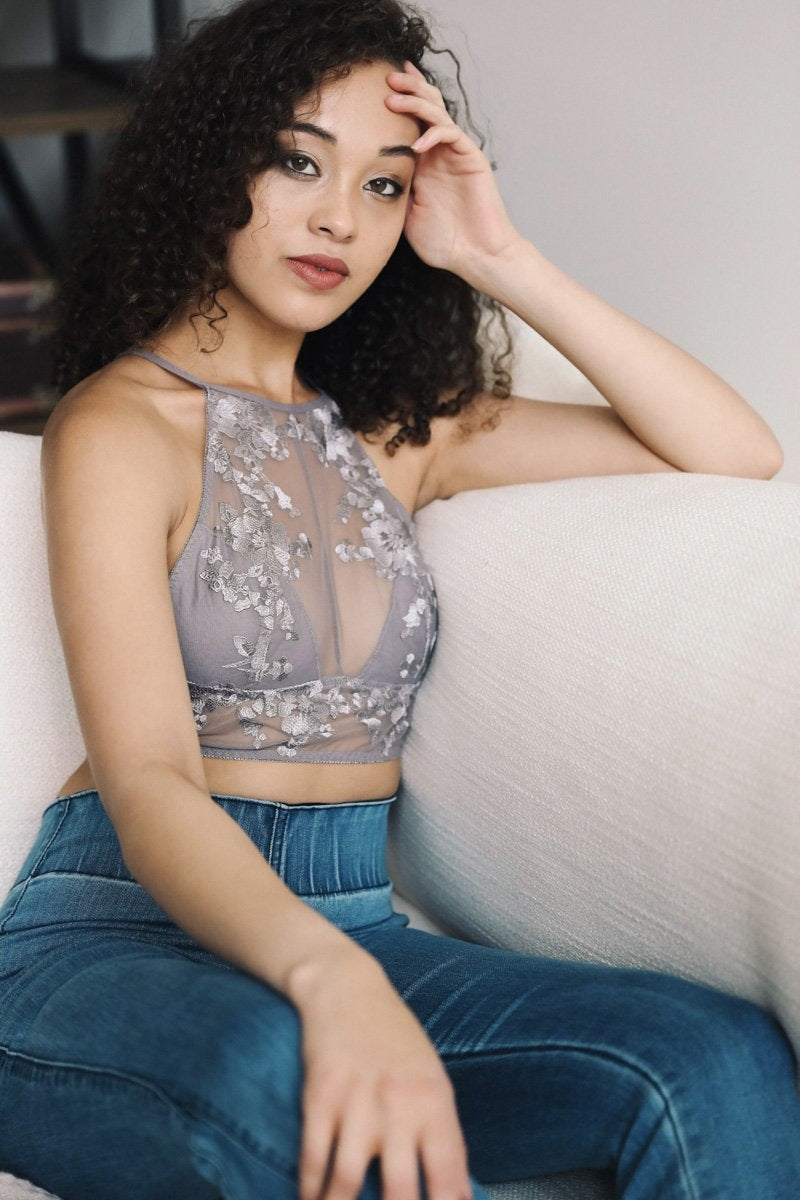 Flower Embroidery High Neck-Soul Flow Apparel