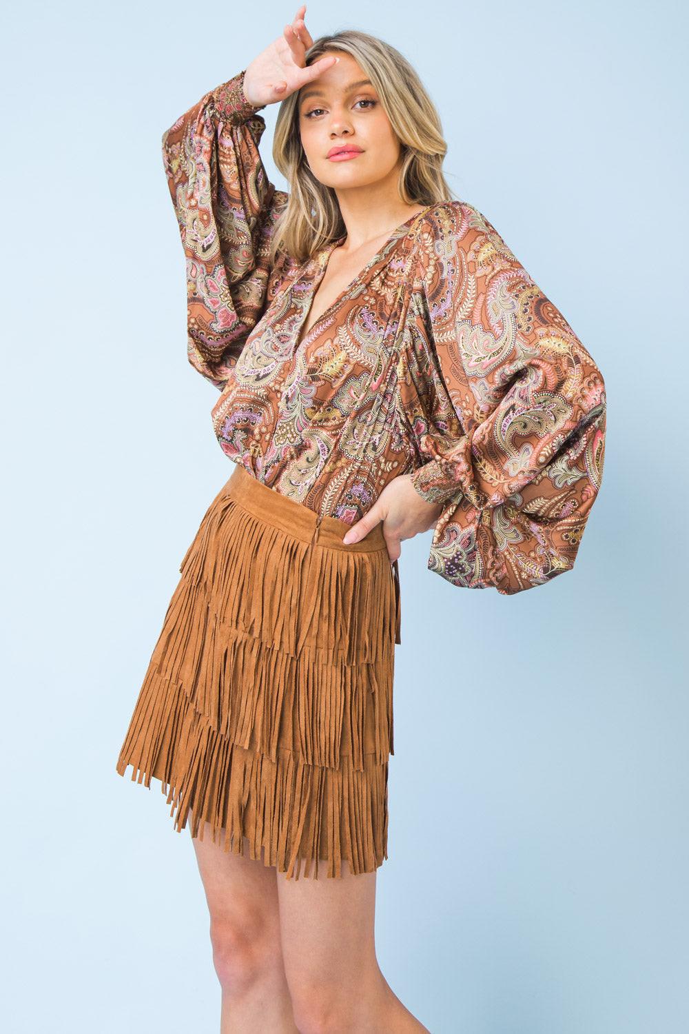 She Deserves A Crown Fringe Mini Skirt With Side Zipper Faux Suede