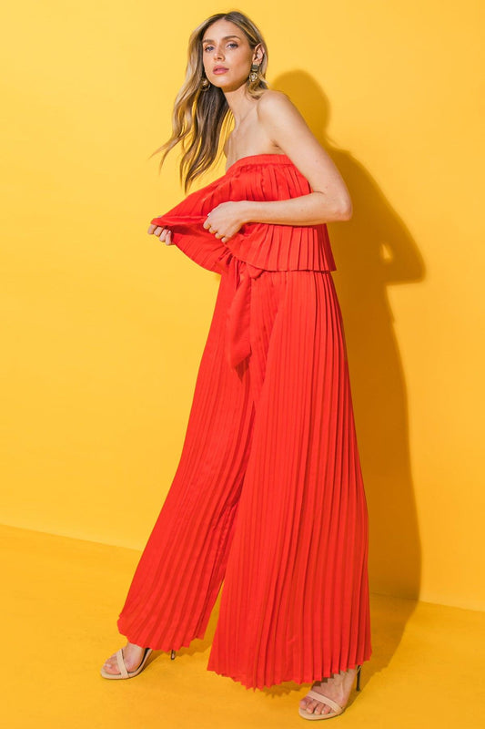 My Red Tomato Woven Jumpsuit With Straight Neckline And Self Sash Tie Wide Leg