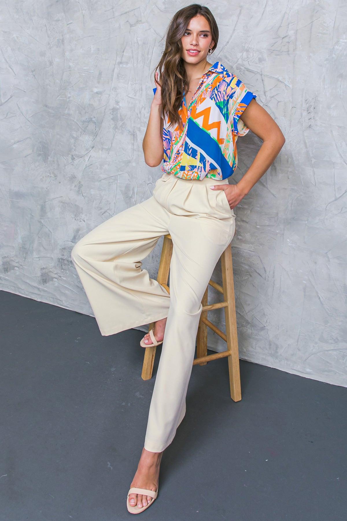 Delicate Feelings Woven Pants With Front Closure Front Pleats And Wide Leg