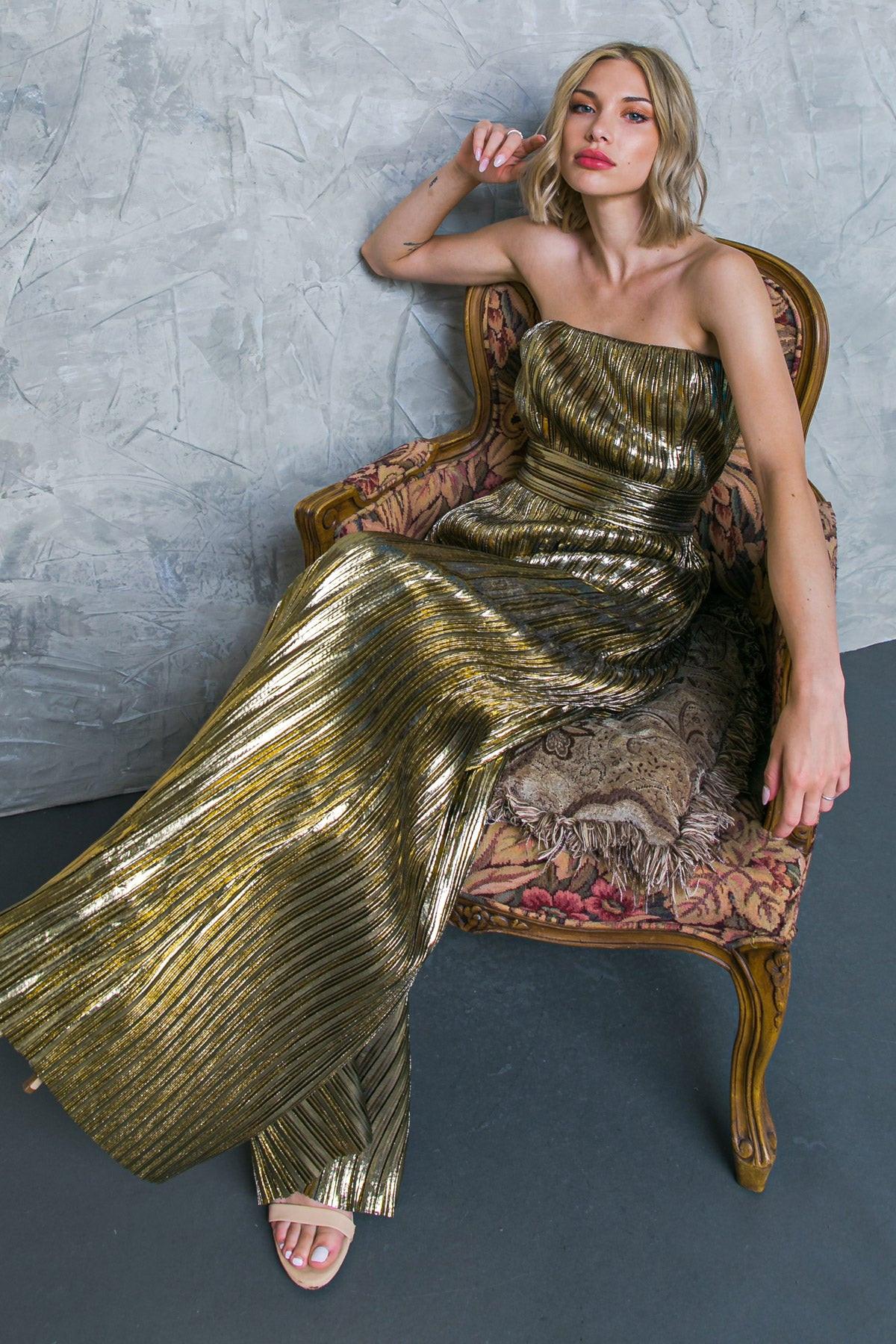 Party Just For Me Woven Jumpsuit Tube Top Wide Leg With Back Zipper