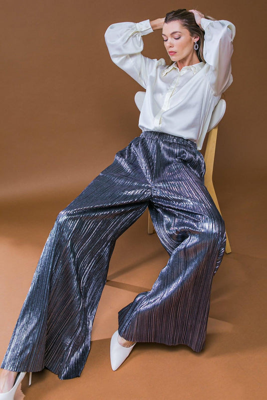 Porch Swing Kisses Woven Pants Wide Leg Pleated Elasticized Waistband