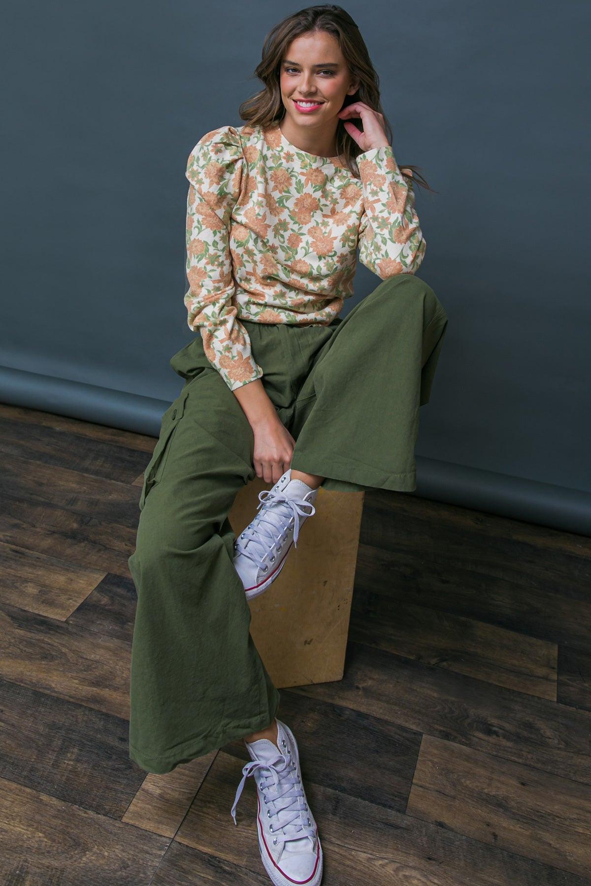 Incredible Moments Woven Cargo Pants With Elastic Waist And Wide Leg Outdoor