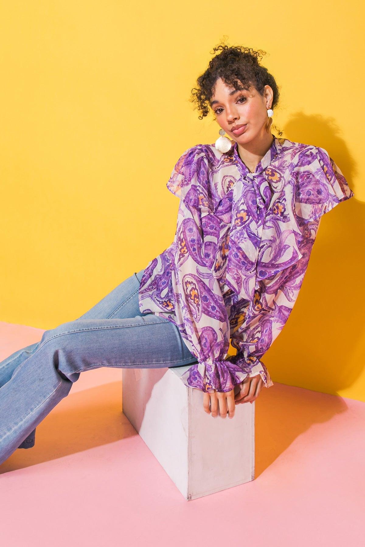 Sweetest Hello Woven Top With Front Tie Keyhole And Ruffles