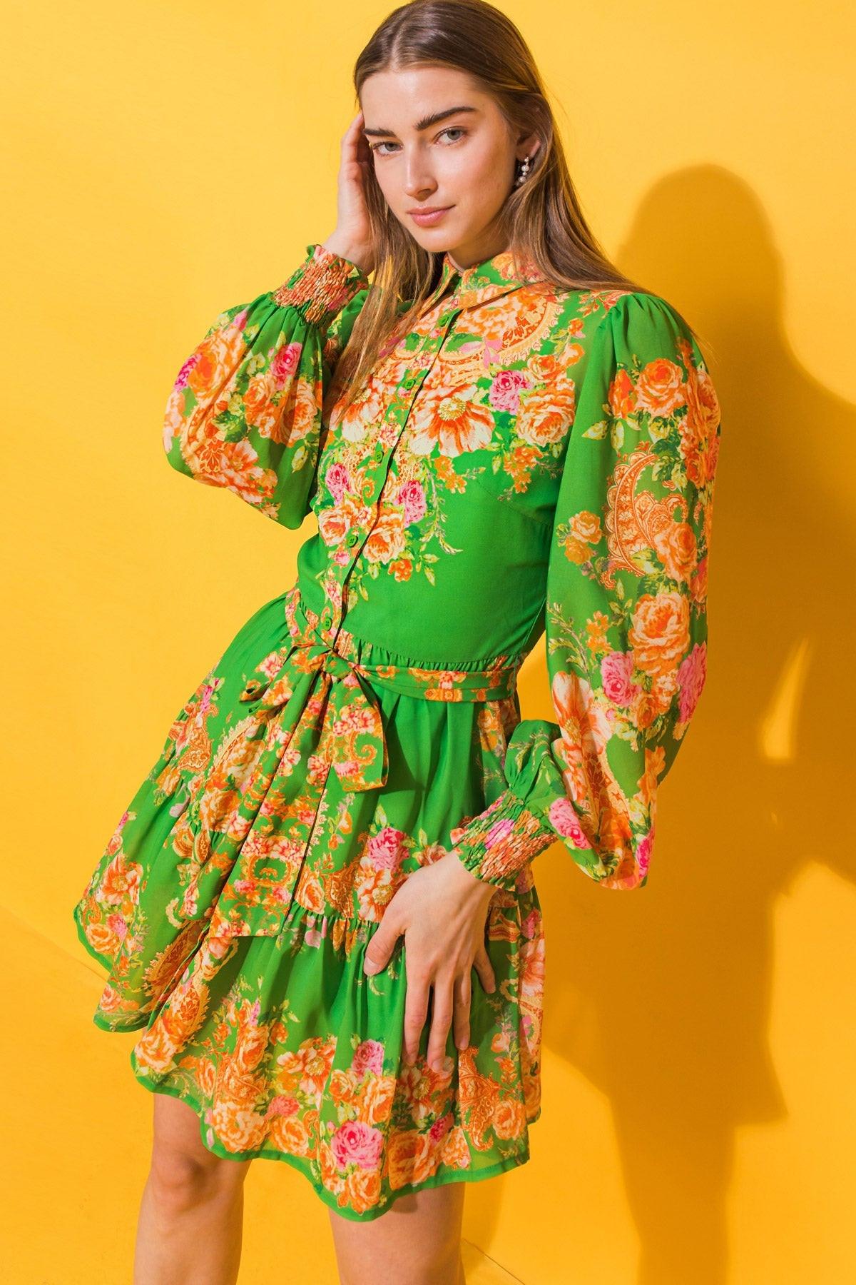 Furthest Thing Woven Mini Dress With Shirt Collar and Ruffled Hem