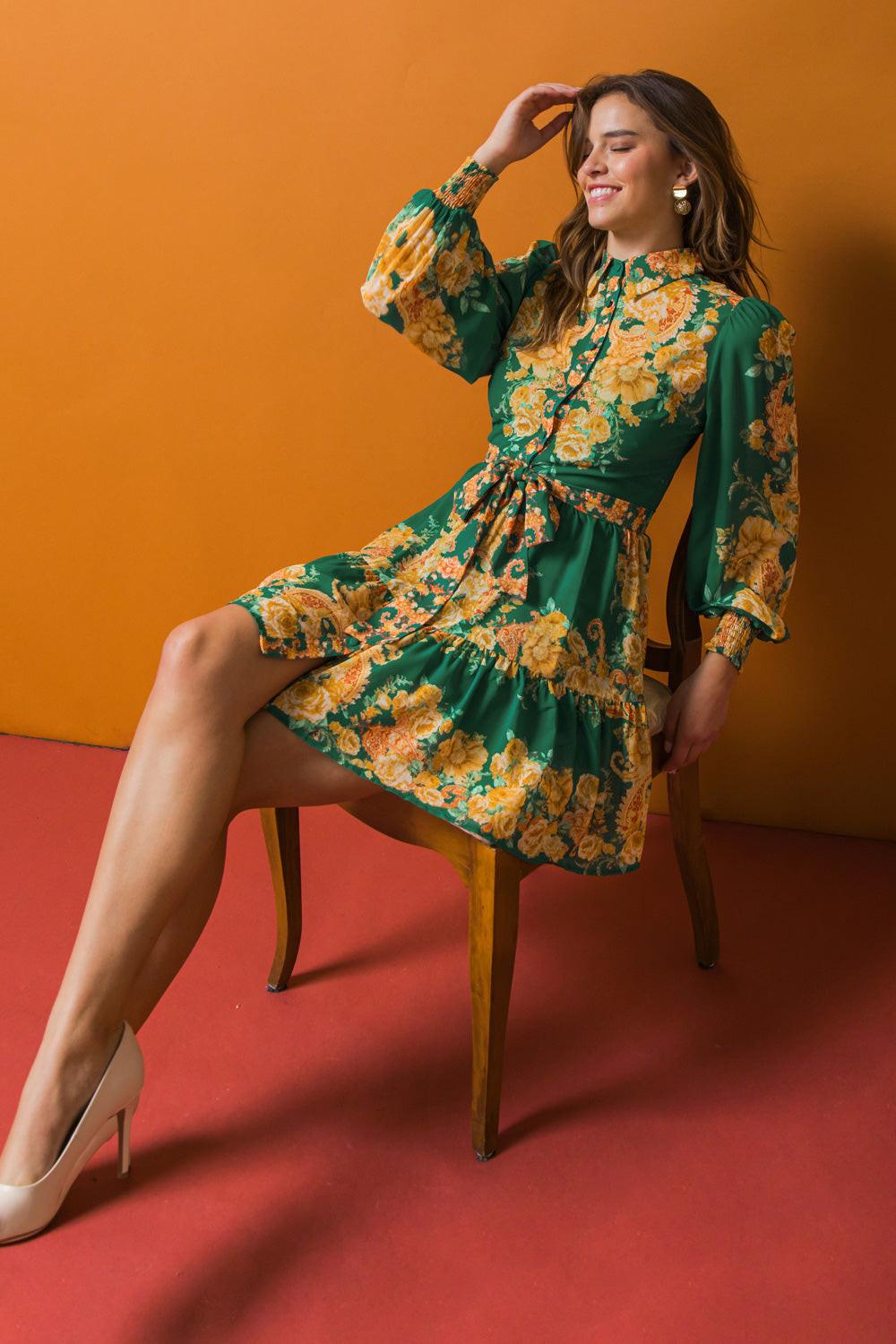 Furthest Thing Woven Mini Dress With Shirt Collar and Ruffled Hem