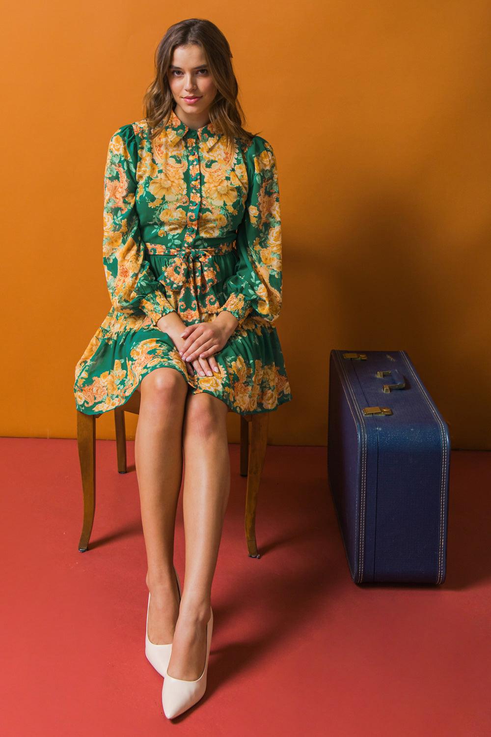 Furthest Thing Woven Mini Dress With Shirt Collar and Ruffled Hem