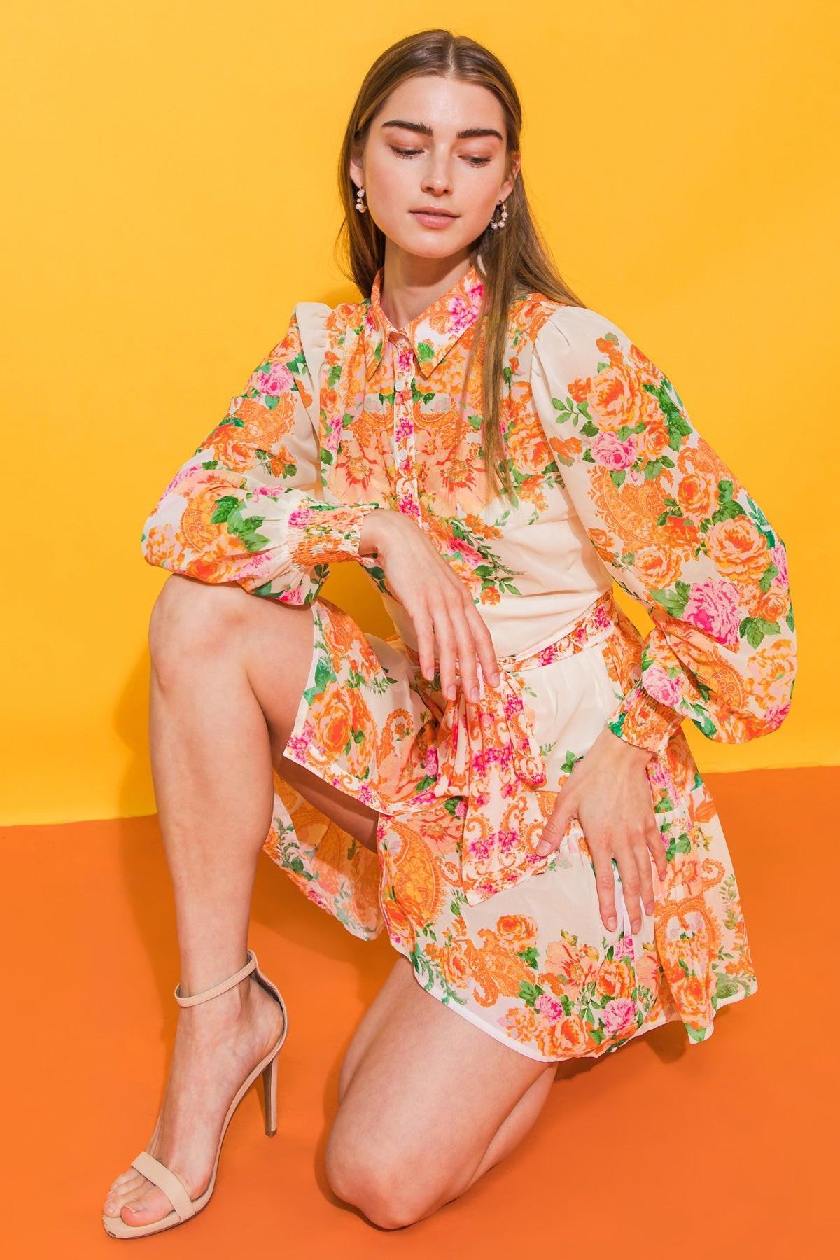 Furthest Thing Woven Mini Dress With Shirt Collar and Ruffled Hem