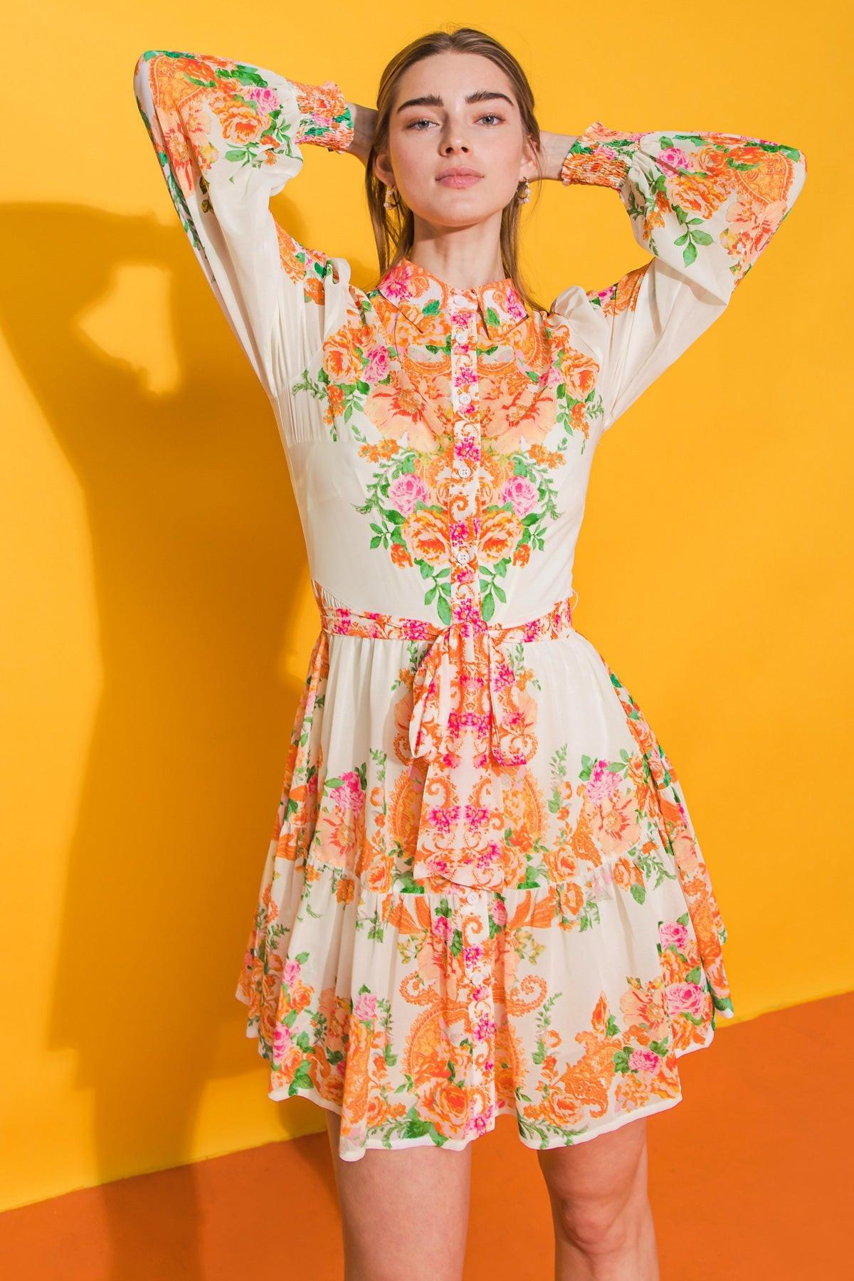 Furthest Thing Woven Mini Dress With Shirt Collar and Ruffled Hem