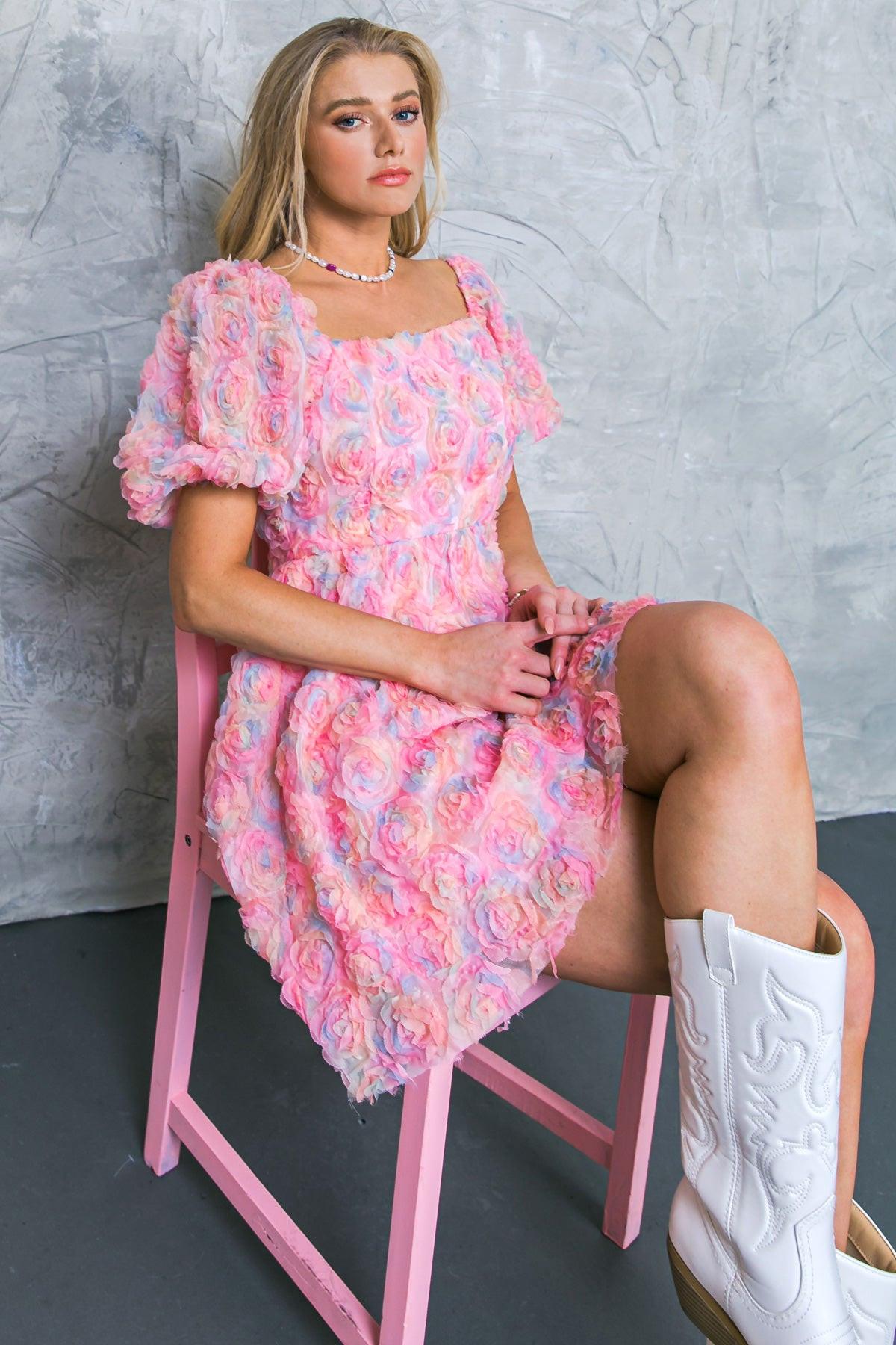 Notable Woven Mini Dress With Square Neck Puff Sleeves Back Zipper Closure