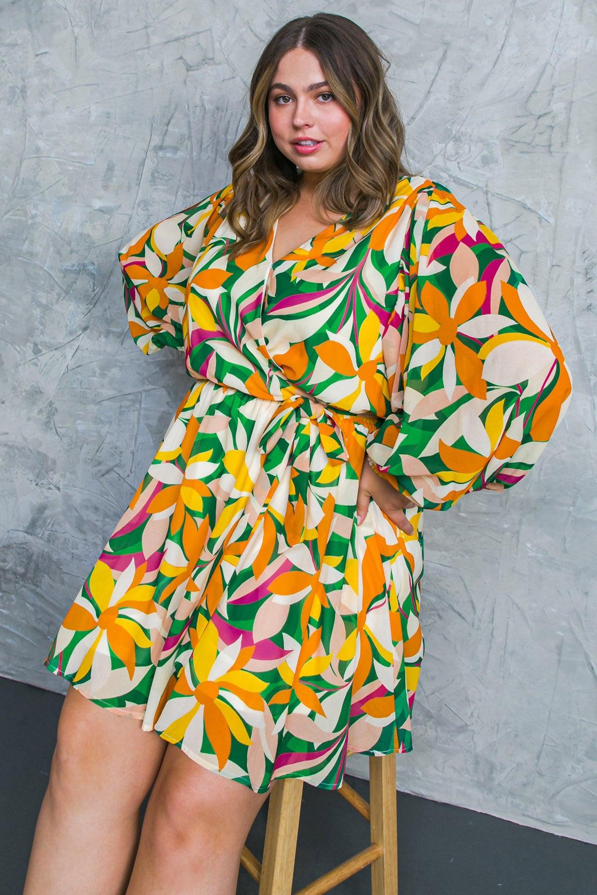Daring Heart Printed Woven Mini Dress With Surplice Neckline And Ruffled Hem