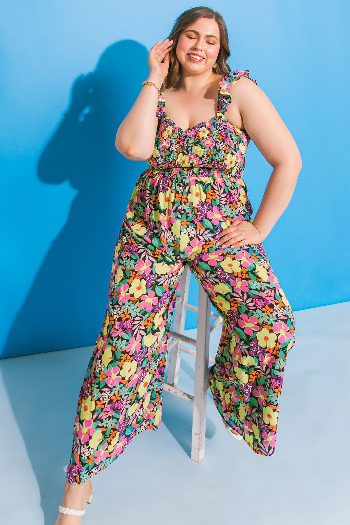 Molinetto Floral Woven Jumpsuit With Smocked Bodice And Sweetheart Neckline