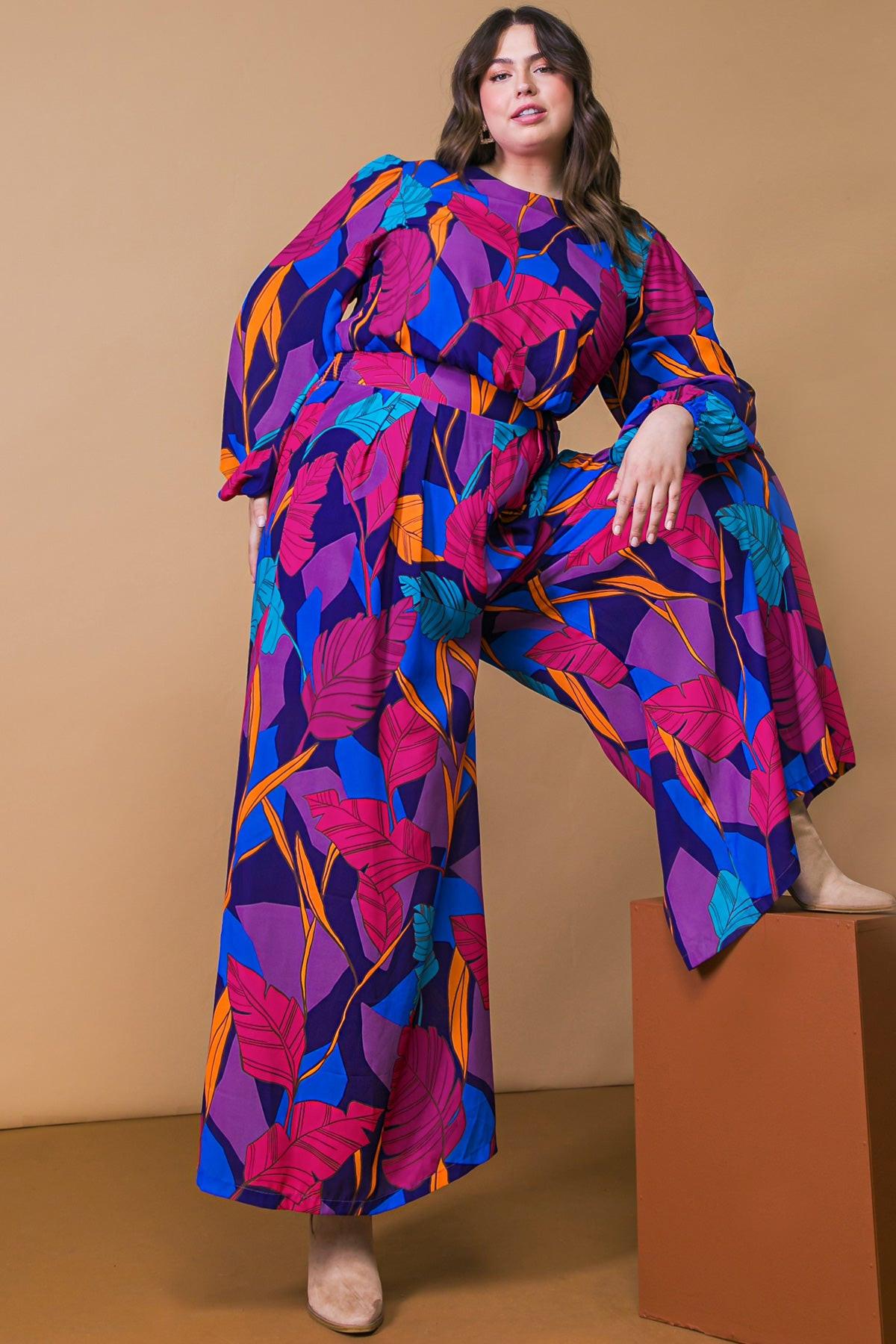 Woven Jumpsuit With Round Neckline Front Pant Pleat And Wide Leg Back Zipper