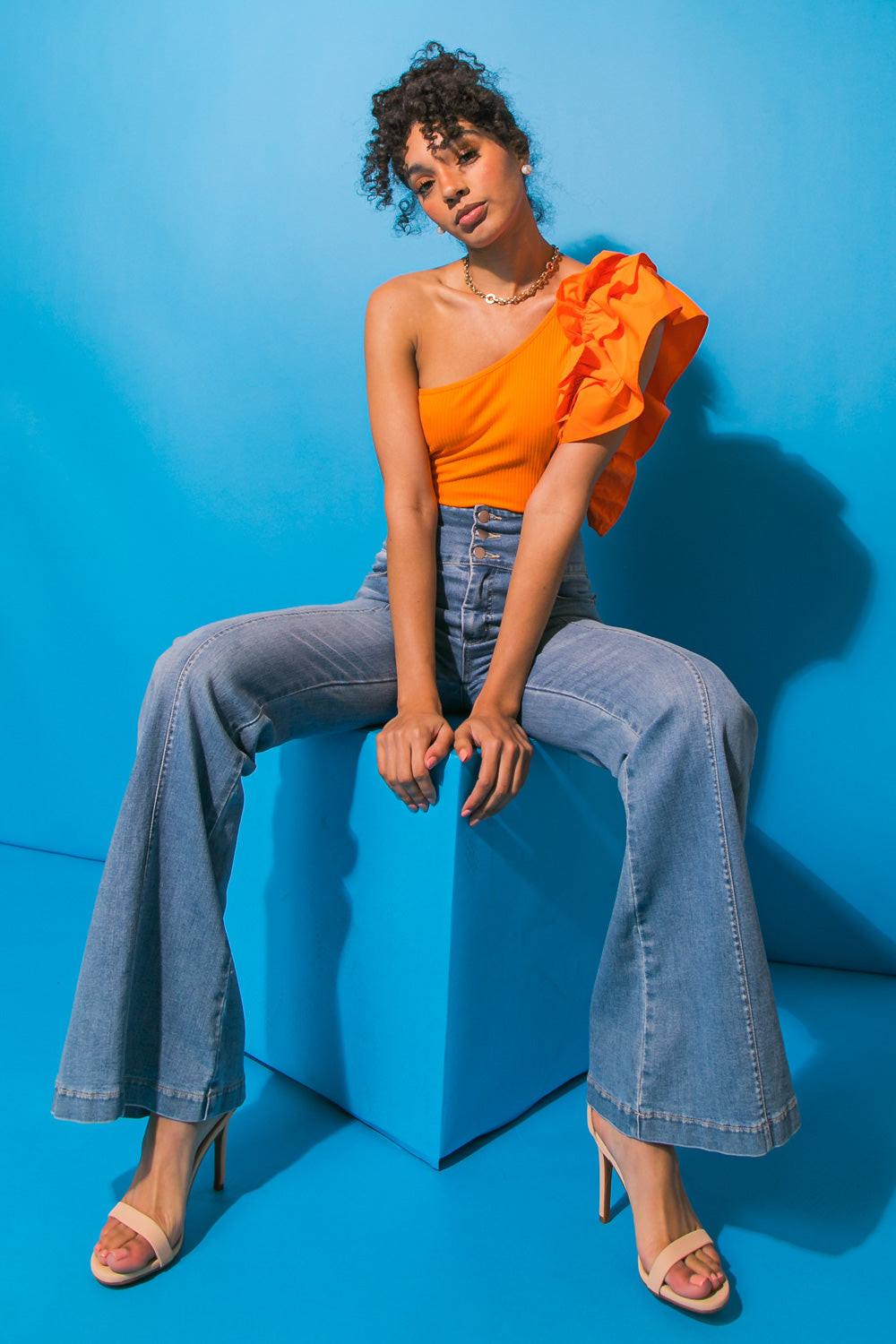 Dreamworld Off The Shoulder Woven Bodysuit With Ruffle Detailing