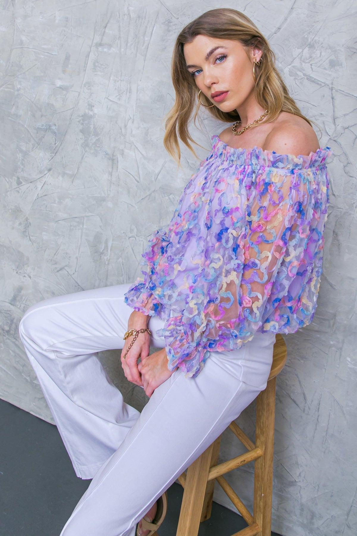 Your Heart Is Mine Novelty Top Off Shoulder Peasant Sleeve