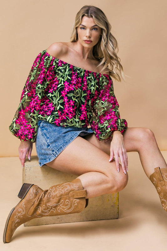 Feeling Mighty Fine Woven Top With Off Shoulder Neckline And Elasticized Waist