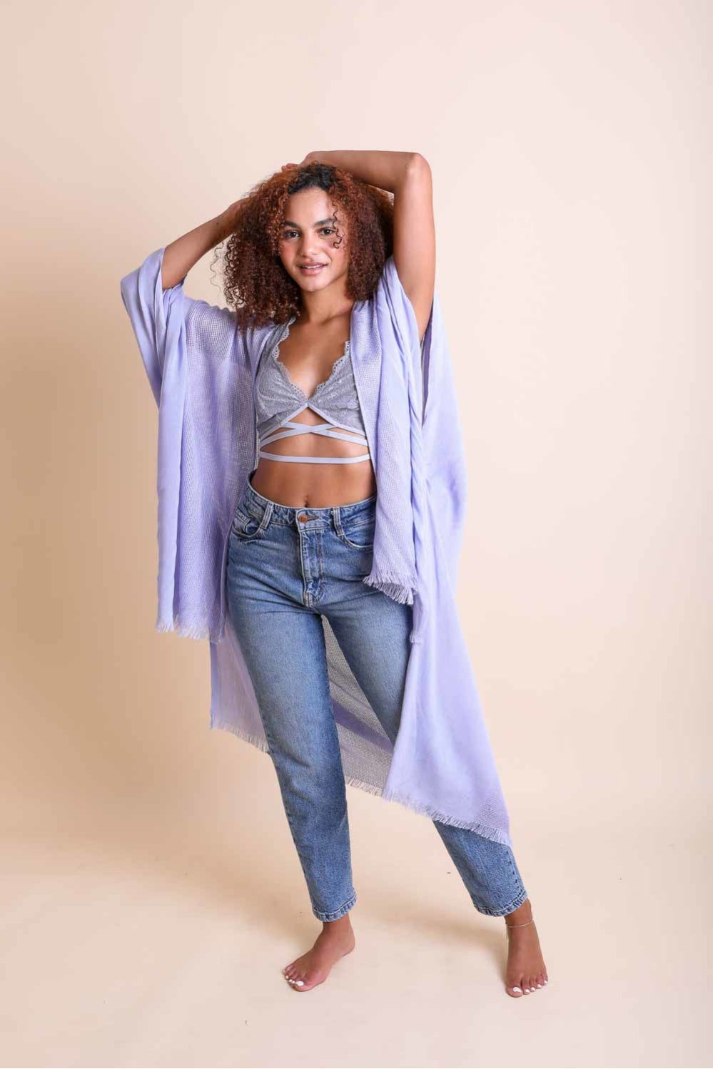 Frayed Trim Kimono-Soul Flow Apparel
