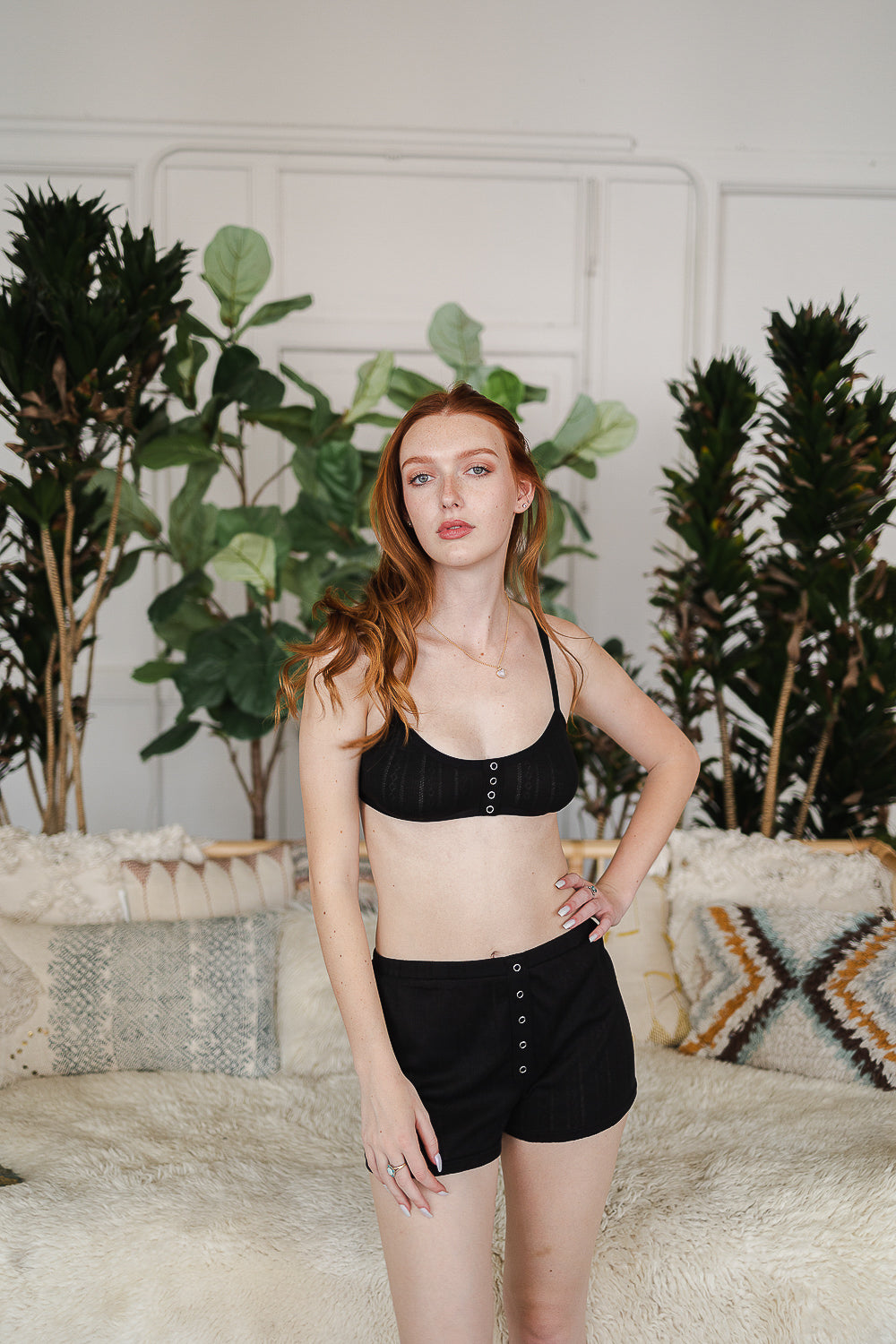Front Snap Pointelle Lounge Bralette-Soul Flow Apparel