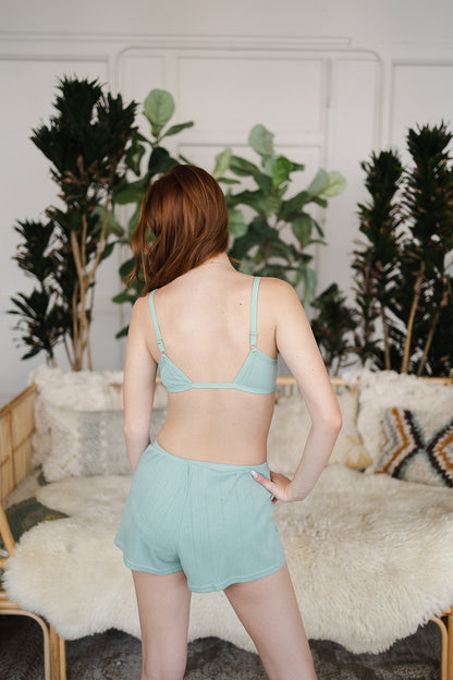 Leto Collection Pointelle Lounge Bralette in mint green, designed for comfort and style at home