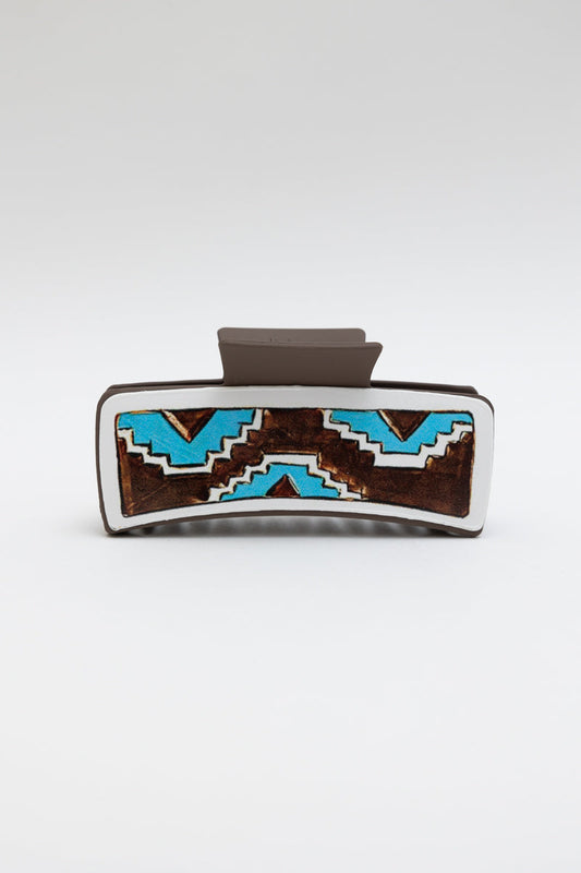 Geometric Pattern Hair Claw Clip – Stylish Blue & Brown Design ????-Soul Flow Apparel