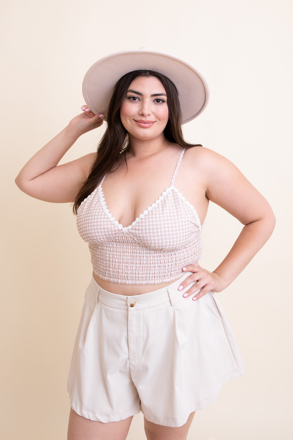 Gingham Smocked Bralette Plus-Soul Flow Apparel