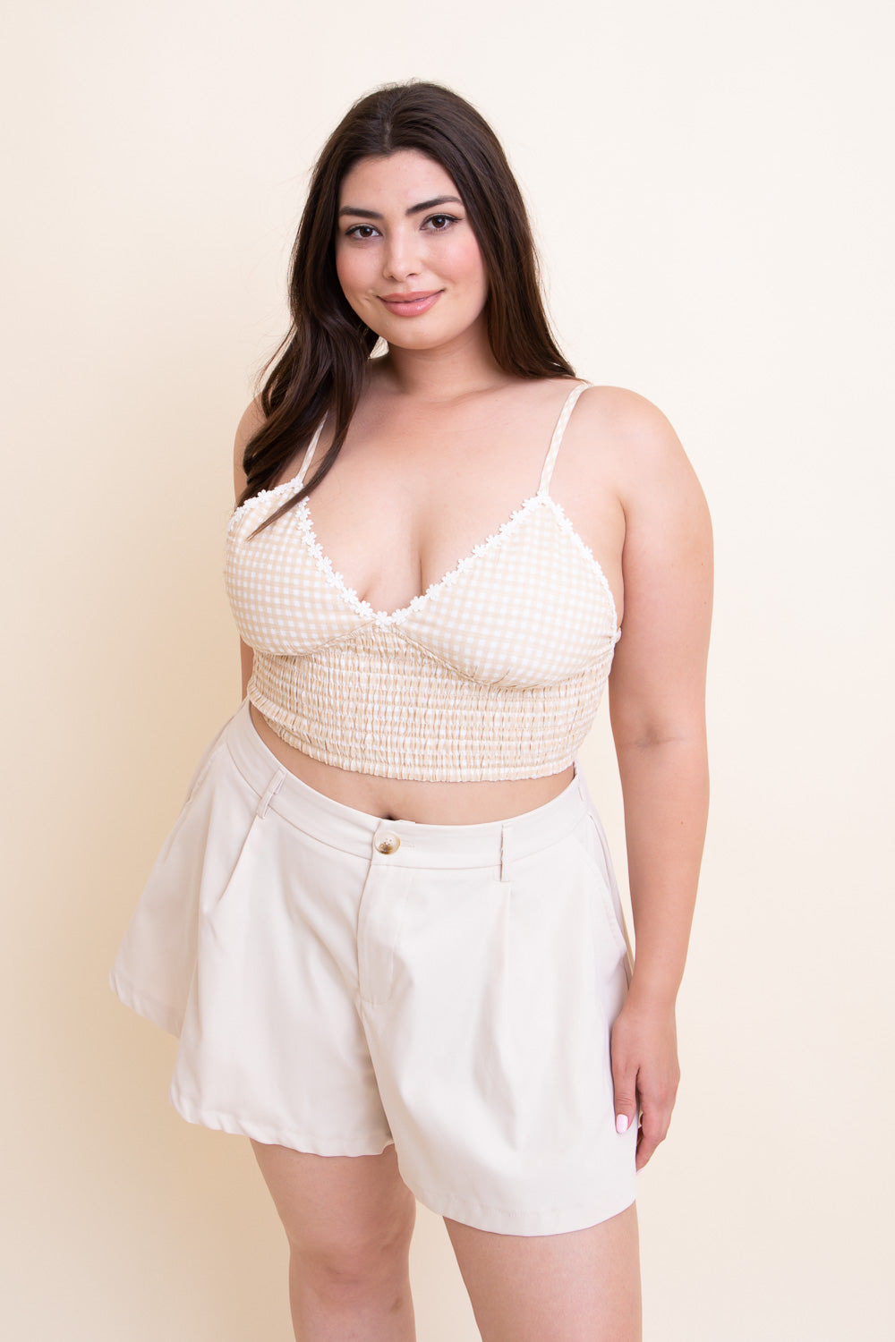 Gingham Smocked Bralette Plus-Soul Flow Apparel