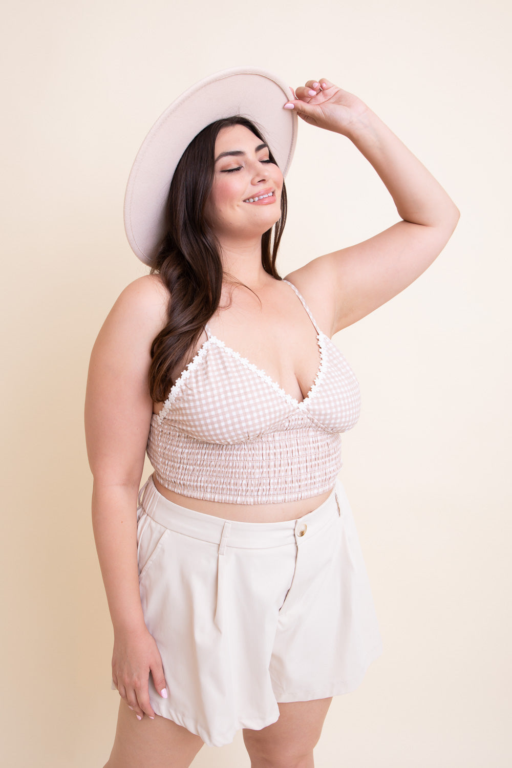 Gingham Smocked Bralette Plus-Soul Flow Apparel