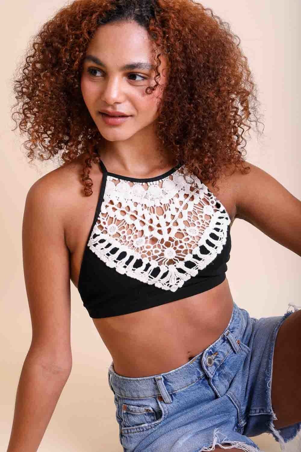High Neck Crochet Lace Bralette – Stylish Layering Essential-Soul Flow Apparel