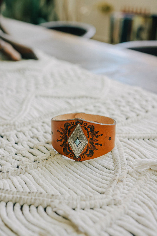 Handcrafted Diamond Piece Leather Bracelet-Soul Flow Apparel