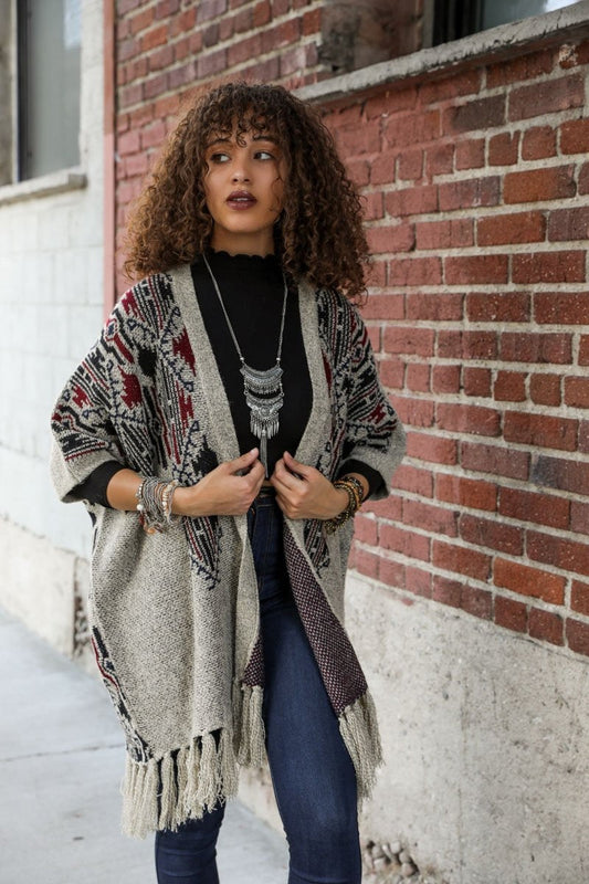 Heather Argyle Knit Ruana-Soul Flow Apparel