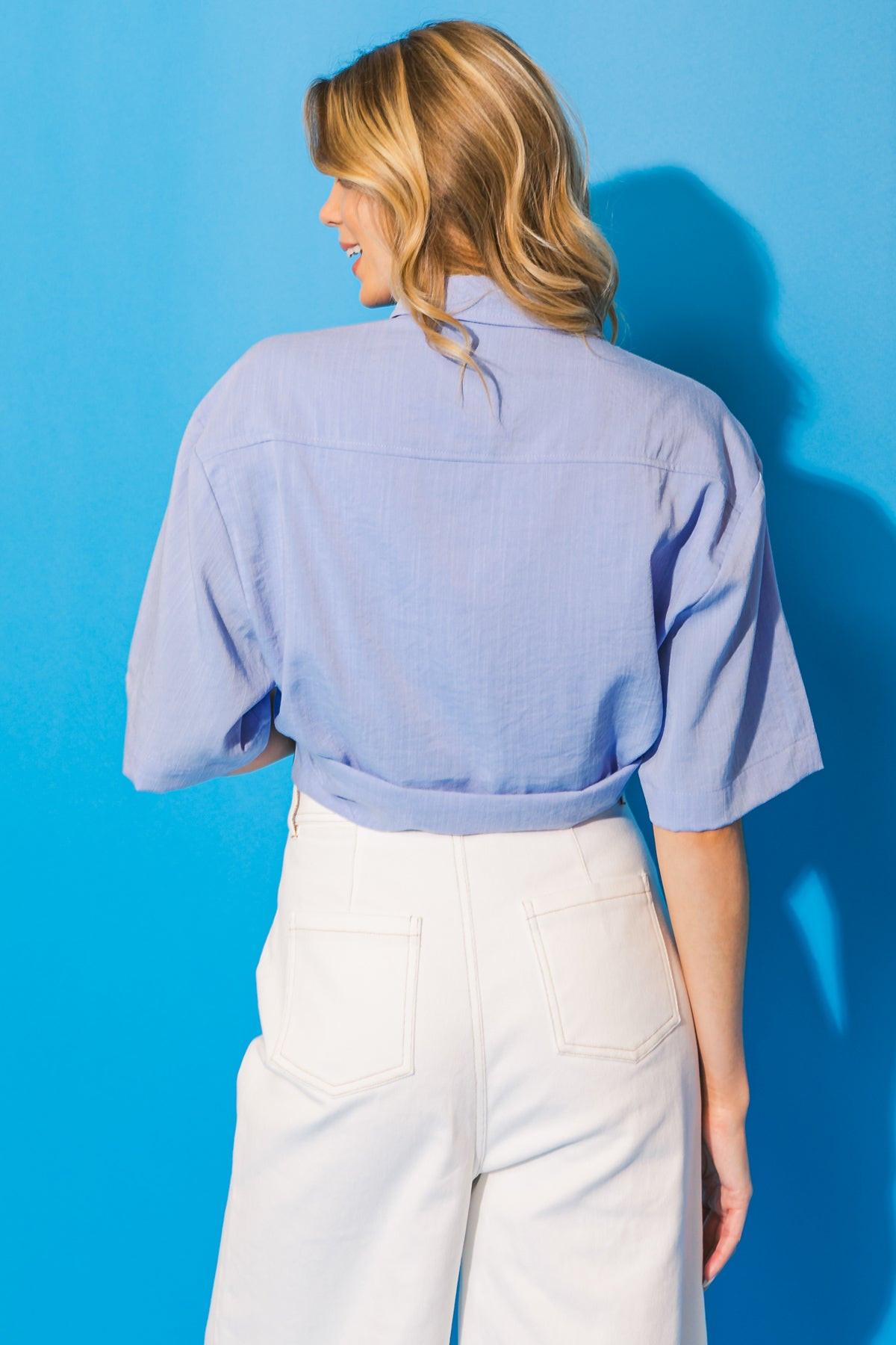 Made You Look Button Down Short Sleeve Cropped Shirt