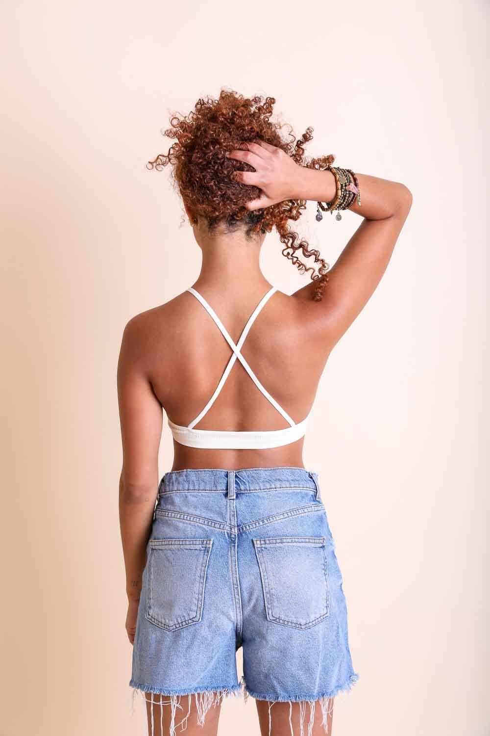 Ivory plus size high neck lace bralette for casual and layering.