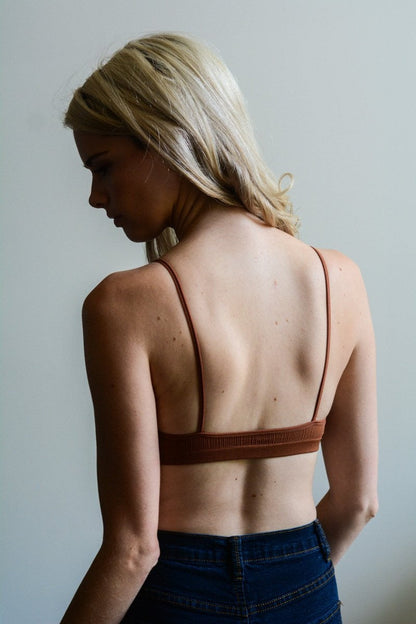 Leto Collection Boho Plunge Bralette in Rust Color with Adjustable Straps and Soft Fabric