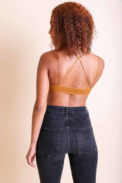 Leto Collection Bralette in Mustard Yellow as a stylish boho crop top for women