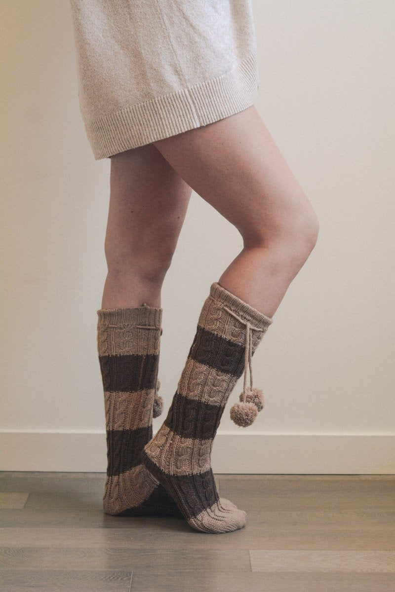Knee High Striped Pom Socks-Soul Flow Apparel