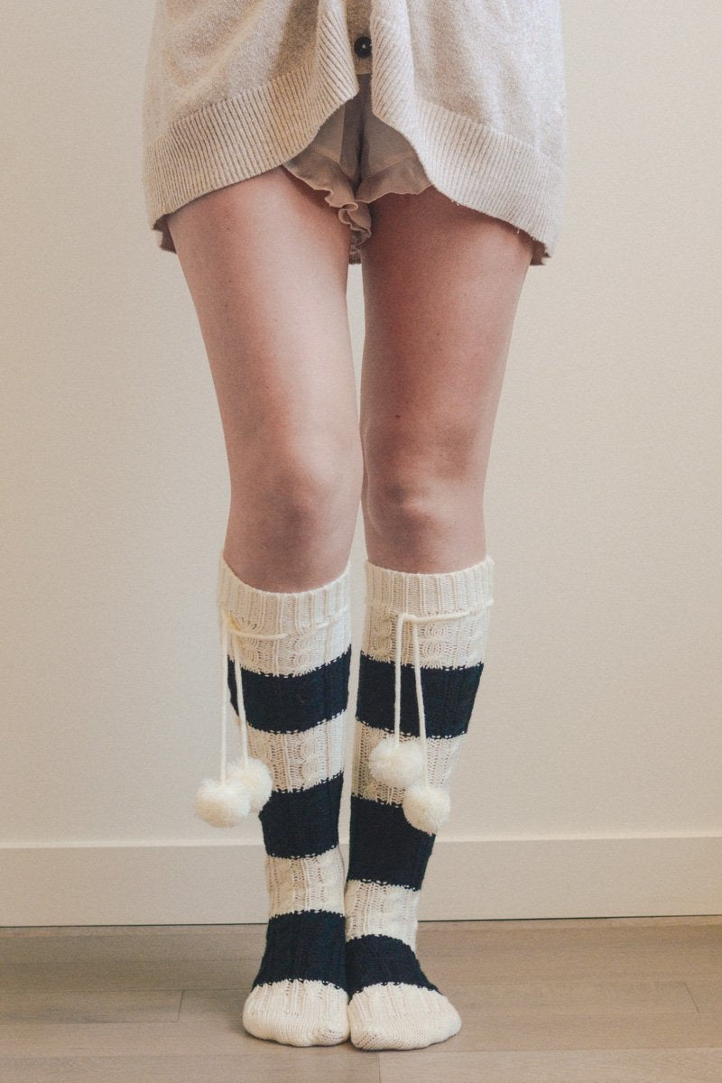 Knee High Striped Pom Socks-Soul Flow Apparel