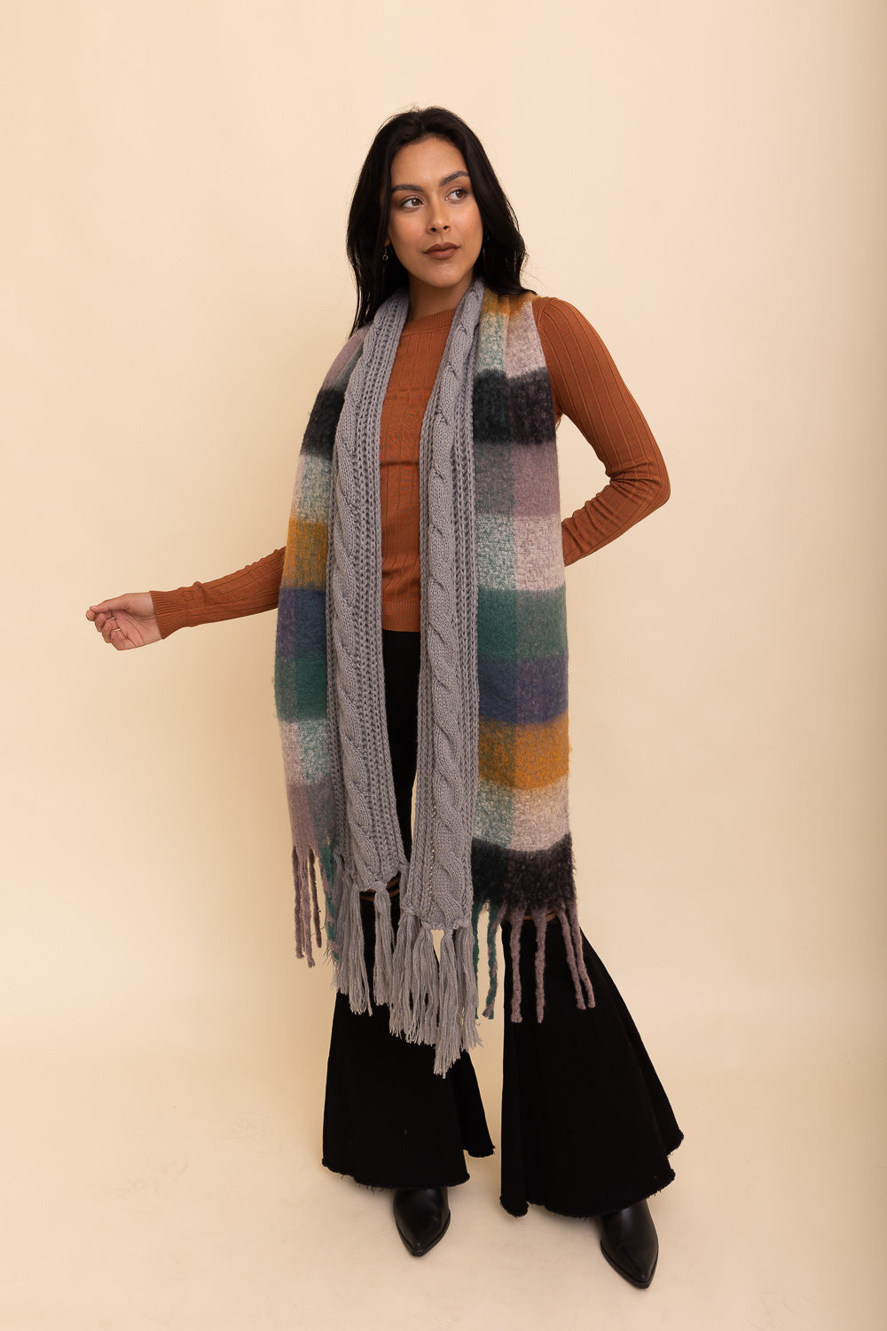 Knit Blend Tassel Trim Scarf-Soul Flow Apparel