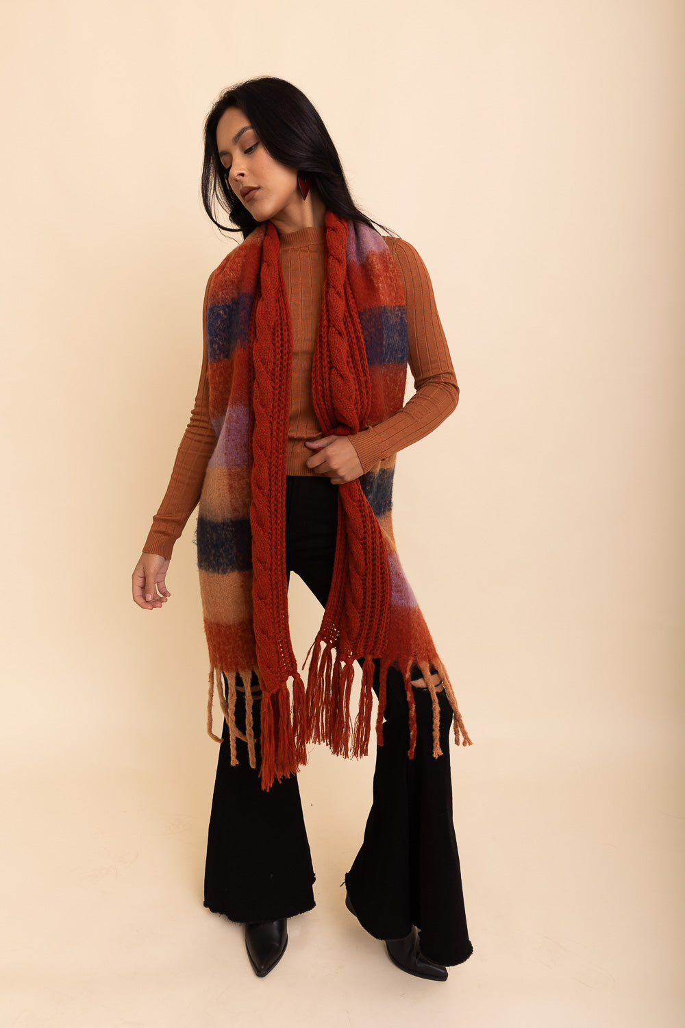 Knit Blend Tassel Trim Scarf-Soul Flow Apparel