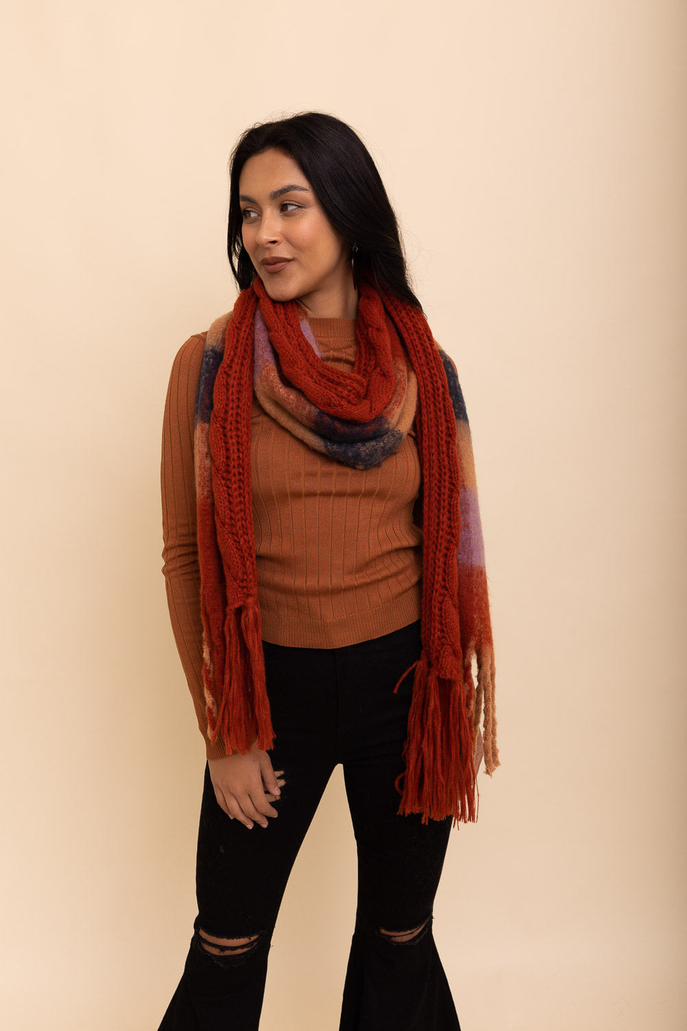Knit Blend Tassel Trim Scarf-Soul Flow Apparel
