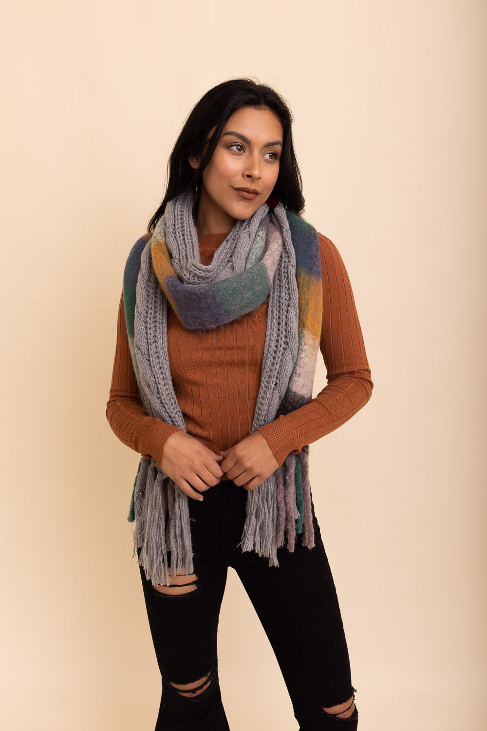 Knit Blend Tassel Trim Scarf-Soul Flow Apparel