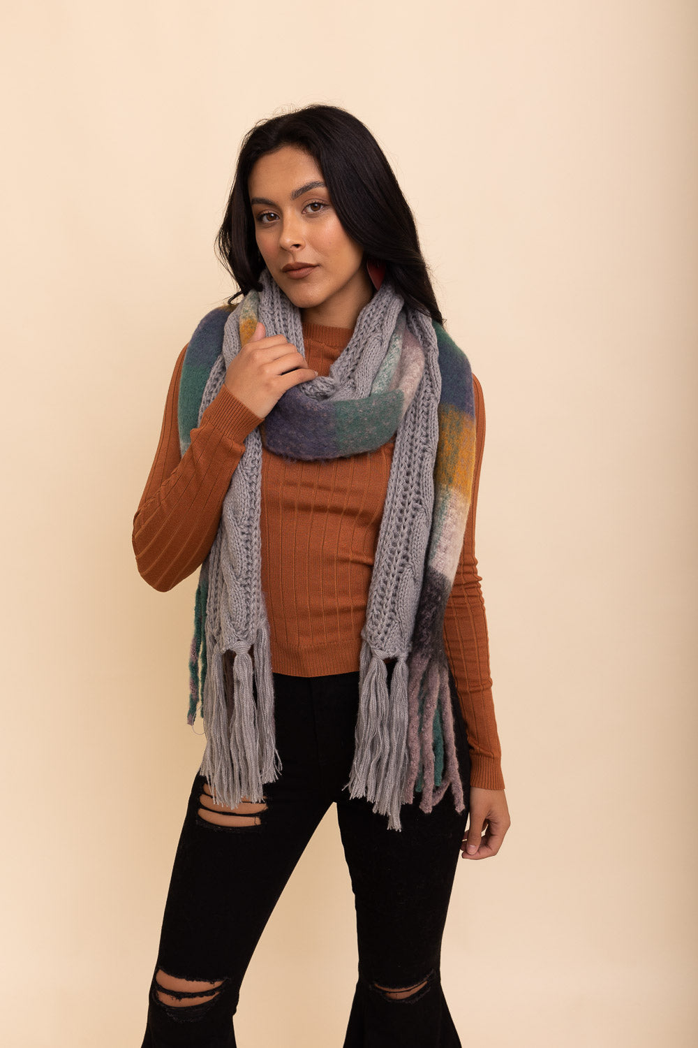 Knit Blend Tassel Trim Scarf-Soul Flow Apparel
