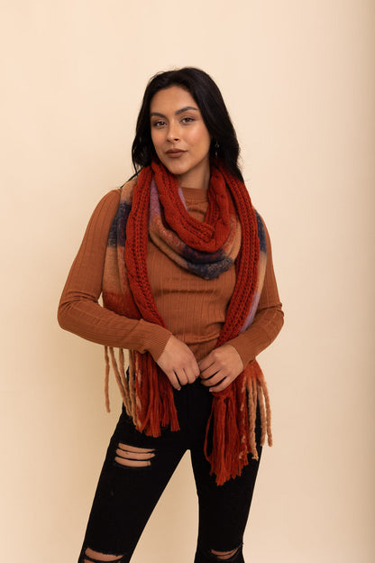 Knit Blend Tassel Trim Scarf Scarves Rust
