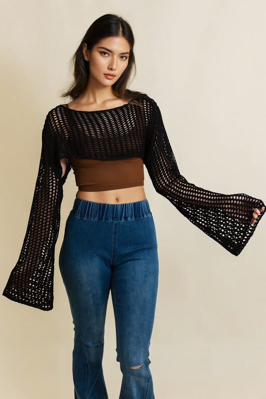 Top - Loom Knitted Cropped Sweater