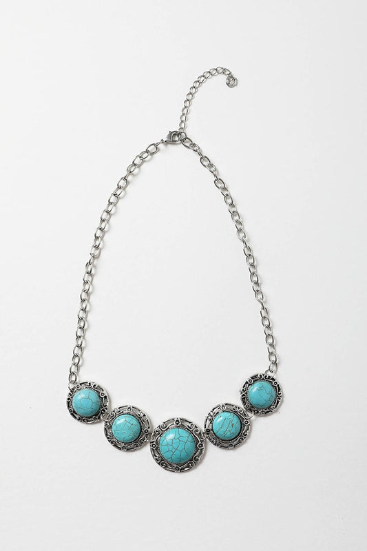 Leto Collection silver chain necklace with five turquoise cabochons in ornate bezels Boho Necklace, Boho Chic Jewelry, Spiritual
