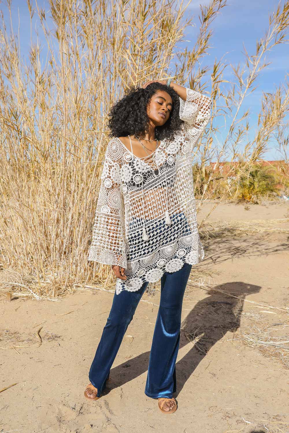 Kimono - Lace-Up Crochet Tunic